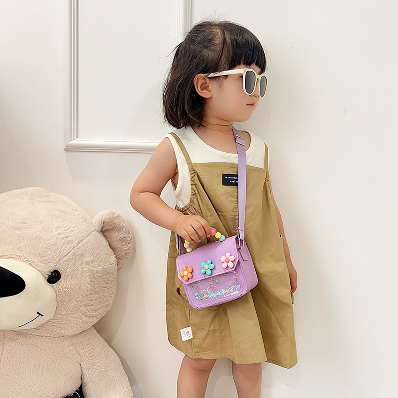 新しい子供のショルダーバッグパールポータブル小さな正方形バッグかわいい小さな花スパンコール装飾幼稚園トレンディなクロスボディバッグ|undefined