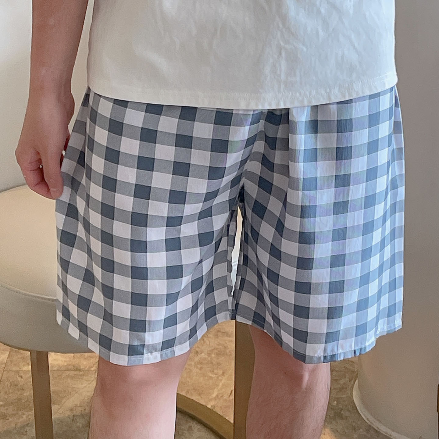 YY 남성용 반바지 - 클래식 블루 & 화이트 체크