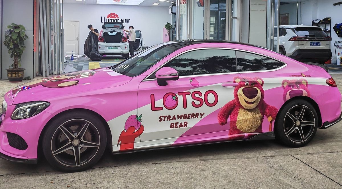Suitable for Car Color Change Film, Full Car Wrap, New Energy Vehicle Body Painting Film, Gradient Graphic Design, Cartoon Tesla Car Wrap
