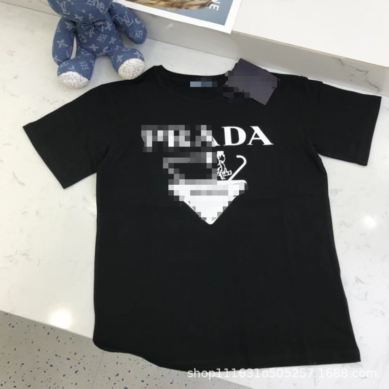 Pujia Pr New T-Shirt Summer Printed Round Neck Loose Trendy Brand Short-Sleeved Men and Women Couple Models Family Models Dropshipping