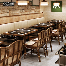 餐饮桌椅商用串串香火锅店卡座沙发火烧石岩板餐桌韩式烤肉店桌椅