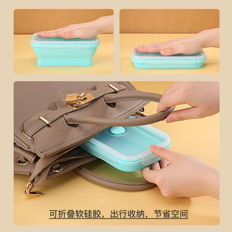 Folding food silicone, lunch box, dinner plate for camping, storage box