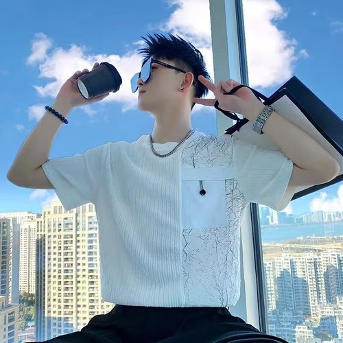 Men's Summer Short Sleeve T-Shirt, Korean Style Fashion Simple Half-Sleeve Top, Hong Kong Style Loose Casual Streetwear Brand T-Shirt