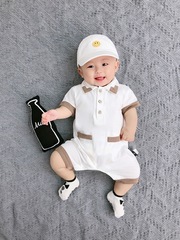 嬰兒夏季短袖連體薄款男寶寶網紅外出哈衣女新生兒純棉半袖爬爬服