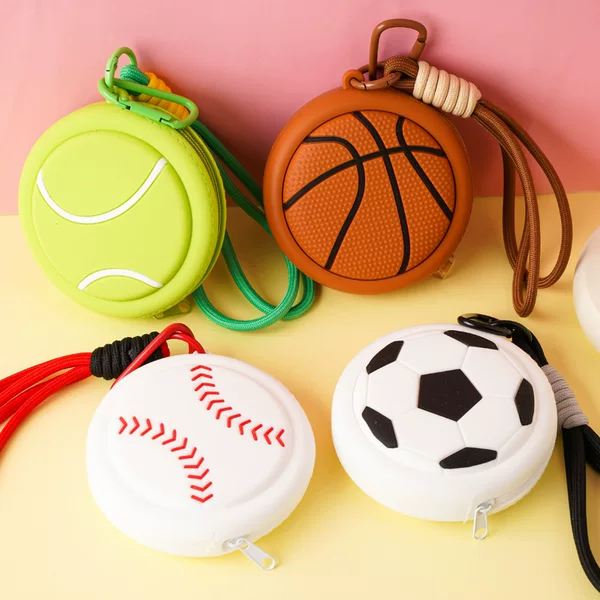 New Coin Purse Sports Series Cute Mini Bag Basketball-Shaped Earphone Silicone Storage Bag Wallet Pendant