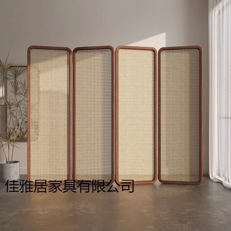 Chinese-Style Screen Partition for Living Room and Bedroom, Home Entrance Foyer, Simple Rattan Folding Solid Wood Movable Folding Screen