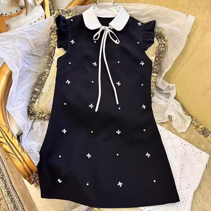 Plus Size Korean Style Sweet Age-Reducing Short Skirt Summer Female Niche Temperament Doll Collar Simple and Fresh Dress