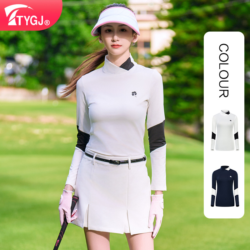 Cross-Border Supply of Autumn Korean Style T-Shirt Golf Women's Elastic Golf Long-Sleeved Slim Sports Top