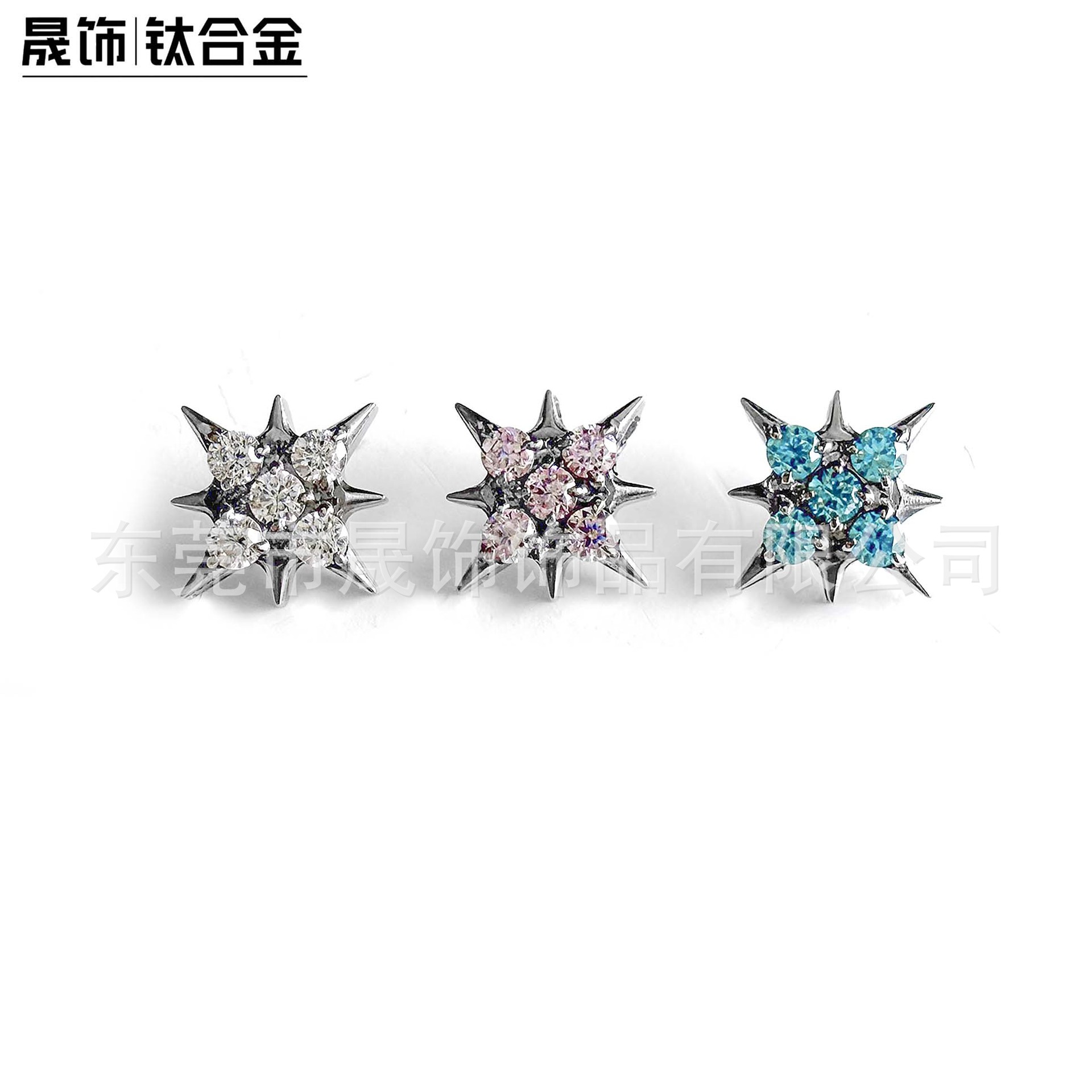 F136 Titanium 八芒 Star Ear Stud Studded Cubic Zirconia Labret Stud G23 Implant Grade Titanium 人体 Piercing Jewelry Accessories 头
