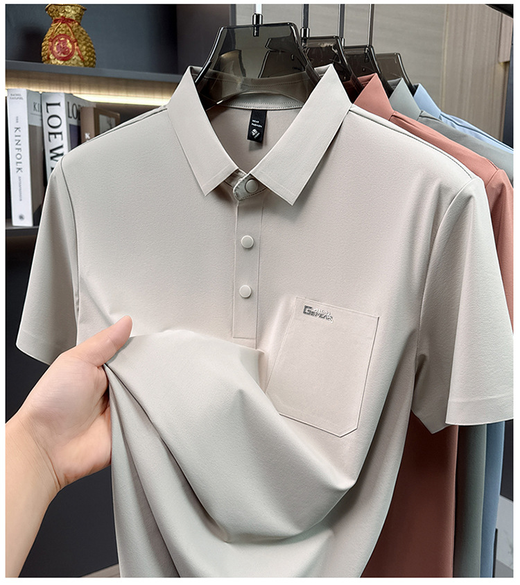Áo polo nam tay ngắn cổ bẻ phong cách doanh nhân trung niên — Xanh da trời2810 chi tiết 14