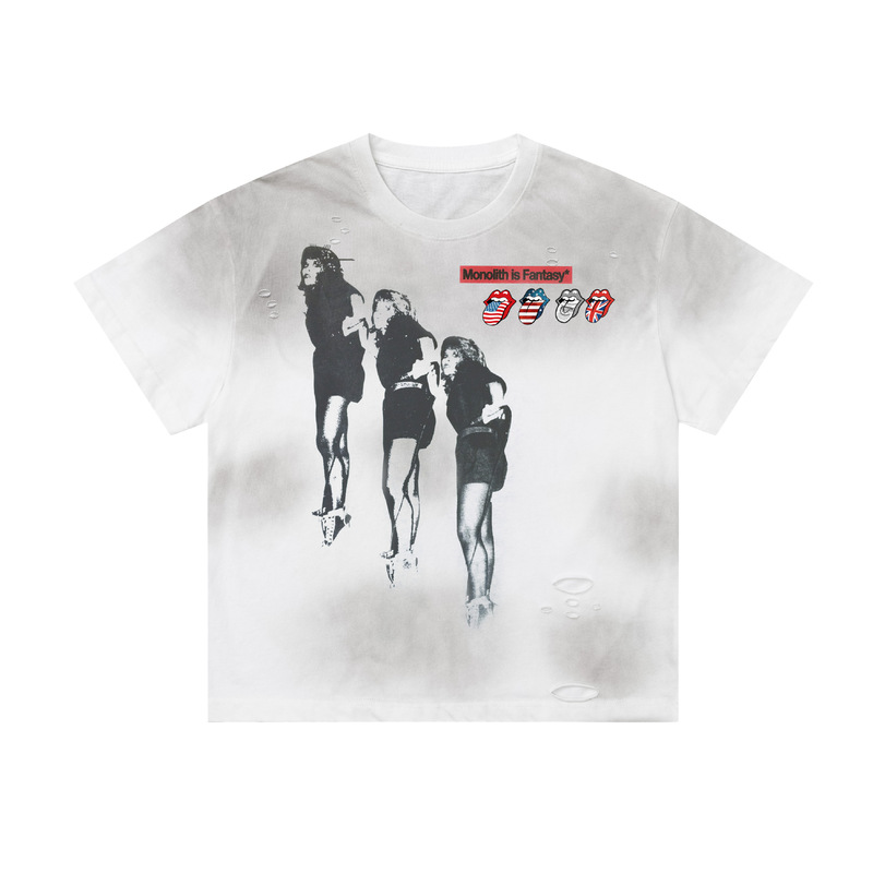 Tuochuan Customized LG01-LM8207 Rock Band Portrait Short-Sleeve Distressed Vintage Short and Wide T-Shirt Tuochuan Customized LG01-LM8207 Rock Band Portrait Short-Sleeve Distressed Vintage Short and Wide T-Shirt