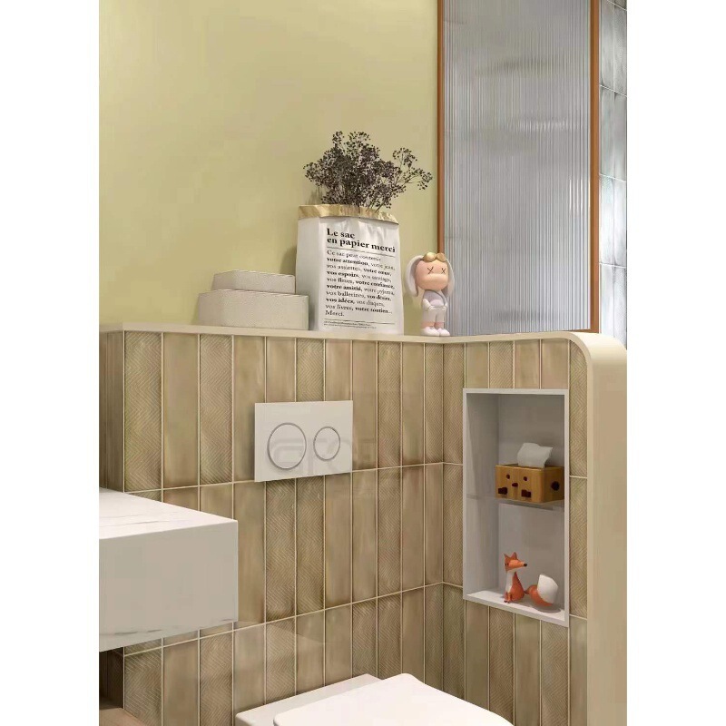 75*300 Retro Glazed Tiles Fishbone Peacock Green Milk Tea Color Bathroom Wall Tiles Kitchen Bathroom Tiles Designer