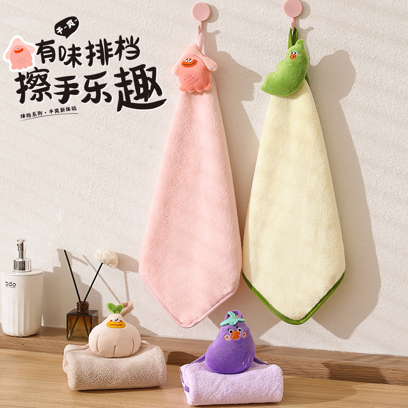 Cute and Funny Children's Hand Towel Hanging Absorbent Coral Velvet Hand Towel Kitchen and Bathroom Dual-Use Square Towel Cross-Border