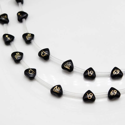 round constellation epoxy gold – Zərgərlik ara hissələri - 8mm-black-glass-love-family-photo-of-twelve-constellations-12