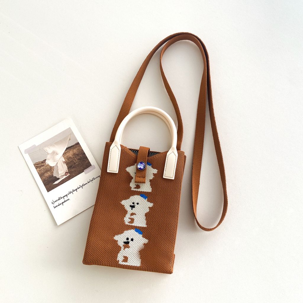 Bolso tejido para teléfono móvil con diseño único, mini bolso versátil con diseño de gato de la suerte, bolso cruzado para mujer, bolso de hombro.