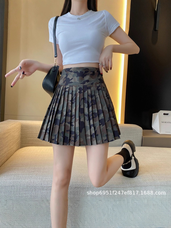 25夏秋新款迷彩细格子百褶裙高腰显瘦短款百搭百褶裙A字JK学院|undefined