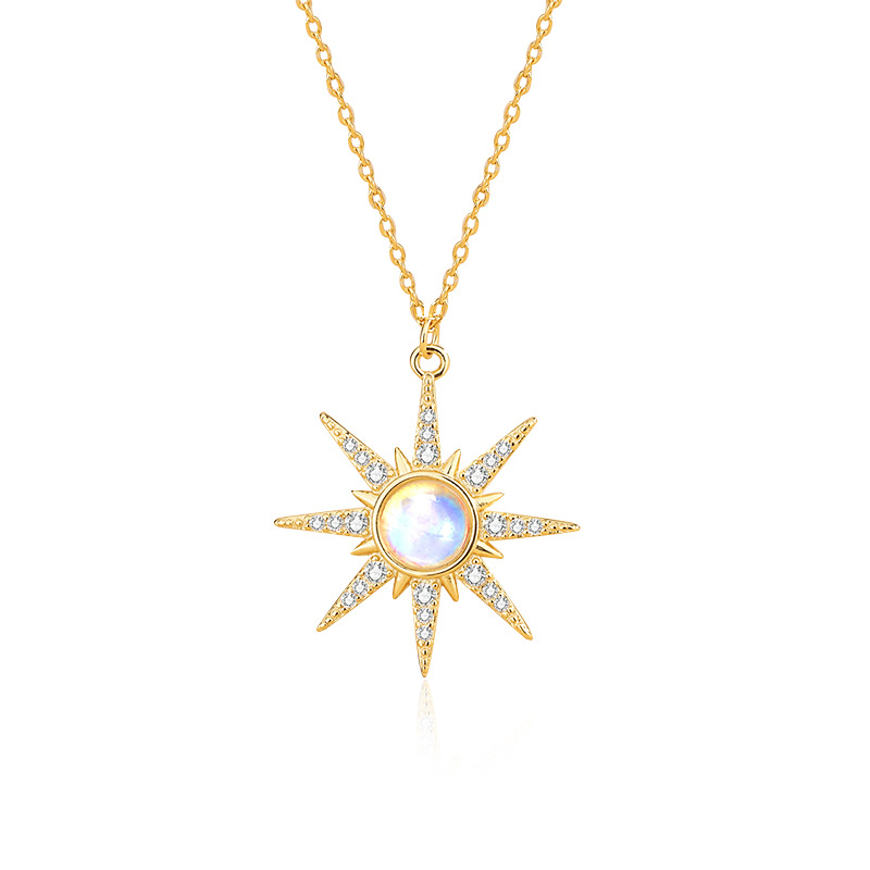 Eight awn star Pattern All Seasons Season Women's Gender 925 Sterling Silver Moonstone Cable Chain Plating Eight Awn Star Pendant Necklace