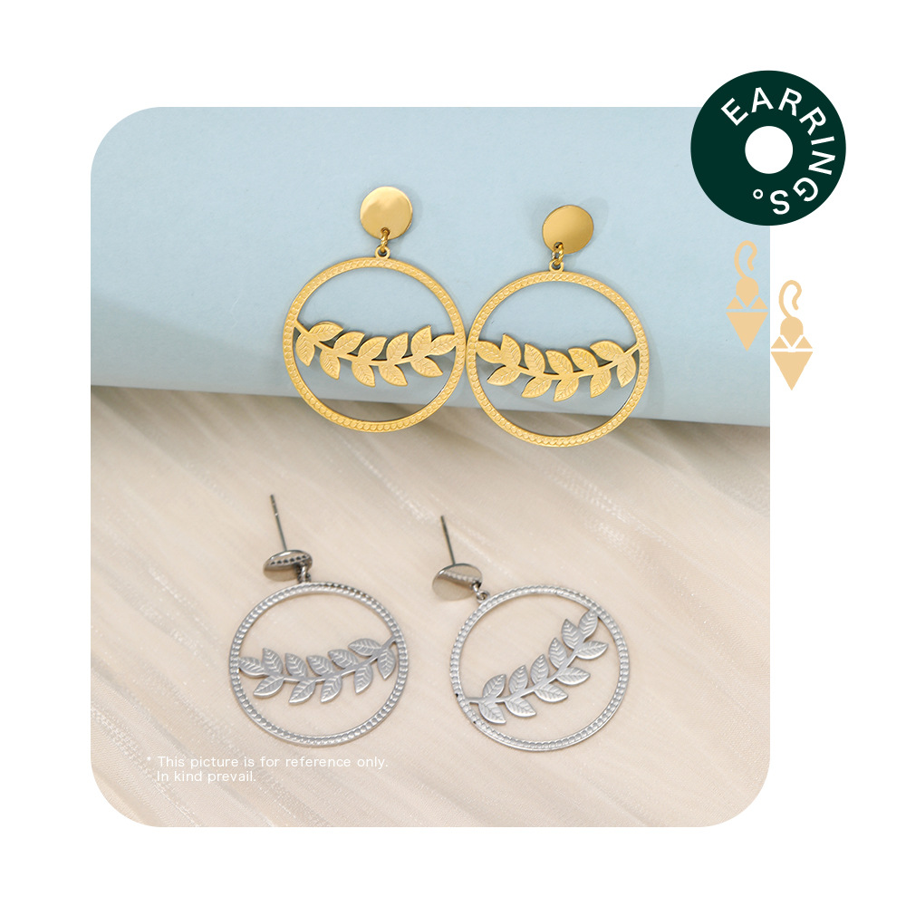 Fashion Leaf Stainless Steel Plating Drop Earrings 1 Pair
