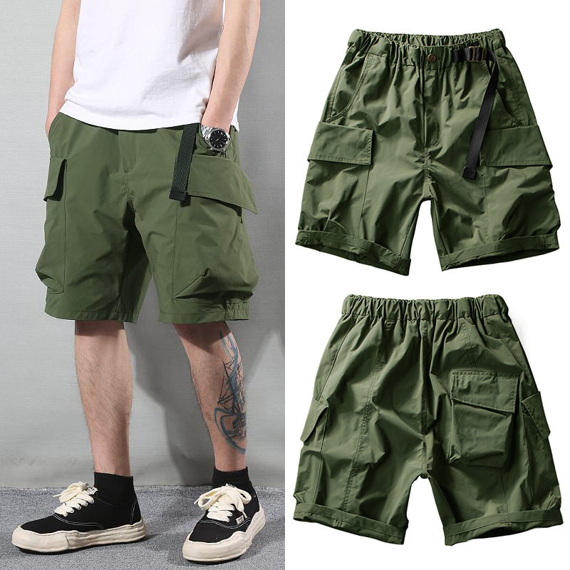 Japanese-Style Trendy Multi-Pocket Cargo Shorts for Men, Summer, Shawn Yue, Youth, Outdoor Functional Casual Knee-Length Shorts