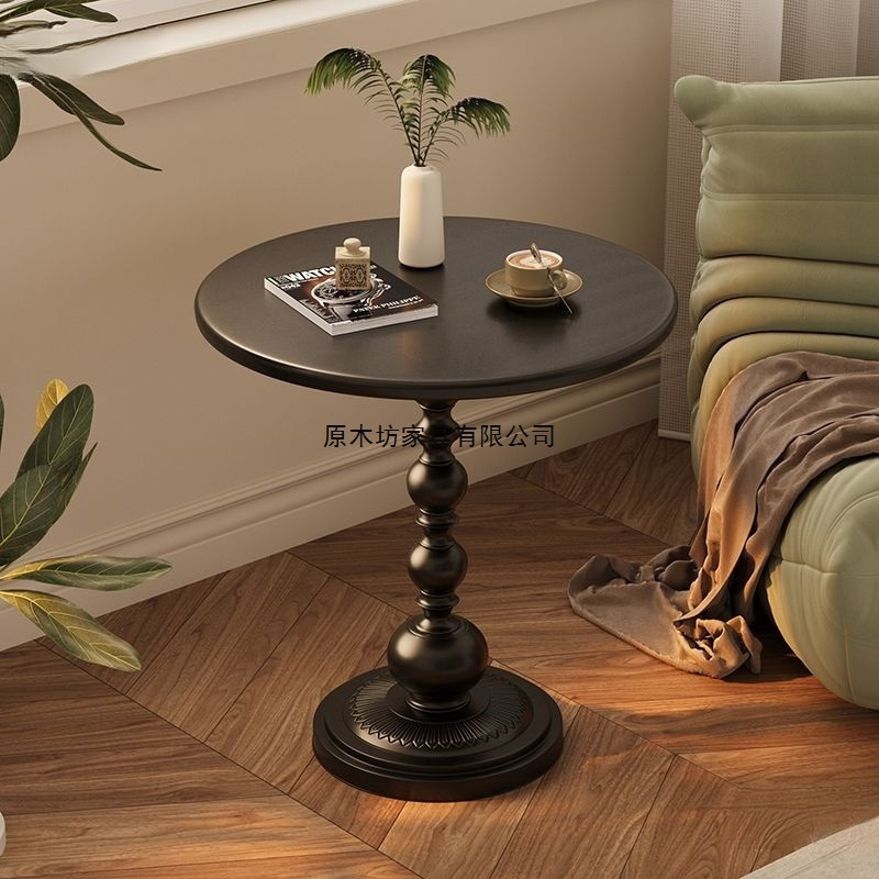 Living Room Household Small Coffee Table Side Table Retro Corner Table Wrought Iron Bedside Balcony Small Round Table Retro Bedside Table Side Table