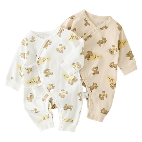 I love mom and dad baby harem all seasons pure cotton long-sleeved lace-up romper cute bear newborn one-piece