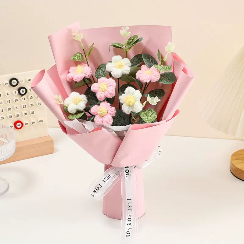 成品手工毛线花束送礼物钩织针织花仿真花手捧花批发跨境毕圣诞节