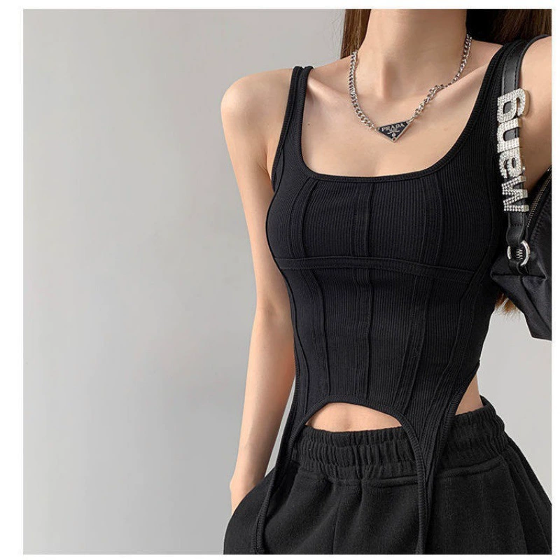 Рубашка из рыбьей кости европейская и американская тонкая корсетная резьба жилет нерегулярные крючки шикарная нижняя рубашка с квадратным воротником без рукавов