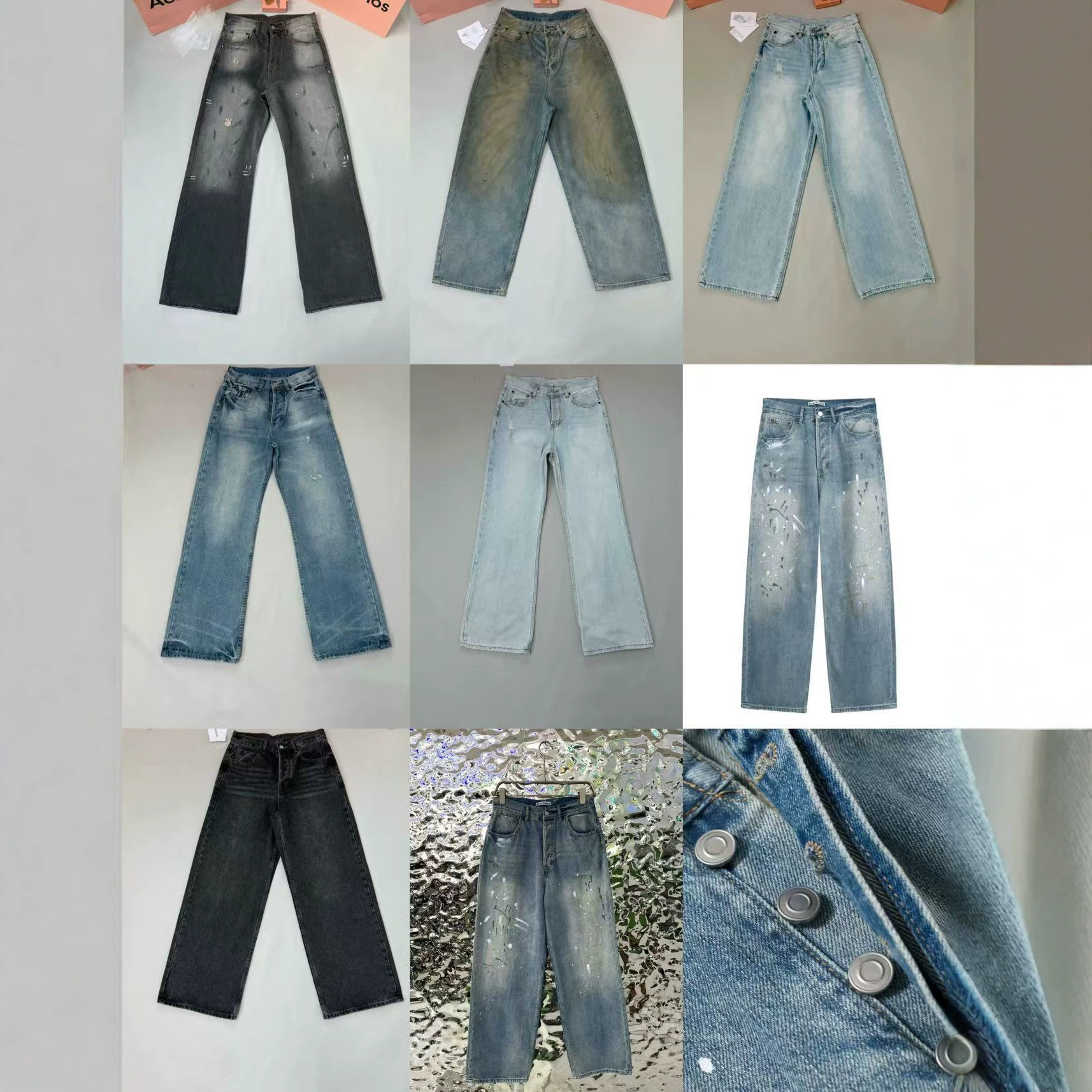 2026 New Style A Distressed Hand-Painted Splatter Denim Shorts, Unisex Vintage Street Style, Versatile Wide-Leg Capri Pants
