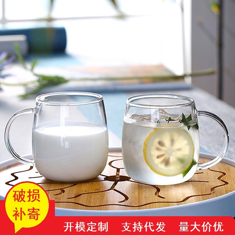 Taza de agua de vidrio de borosilicato lindo simple taza de setas mango de color con tapa de vidrio de oficina en casa taza de una sola capa