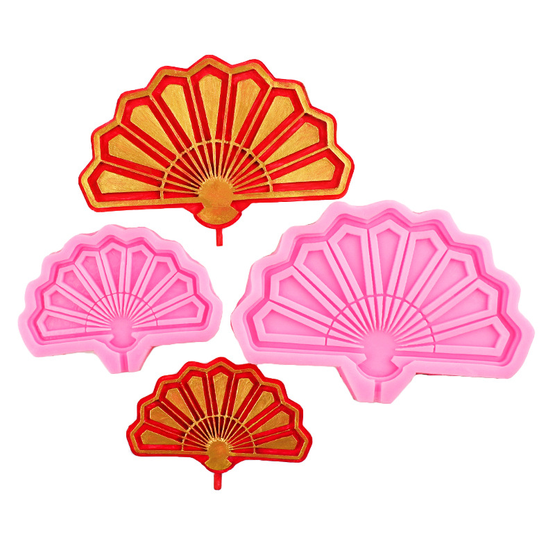 Fondant chocolate en forma de abanico molde de silicona nueva decoración de inserción de tarjeta de pastel chino molde de resina epoxi