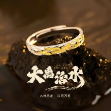 925纯银大禹治水戒指男款轻奢小众设计感指环潮情人节礼物送女友