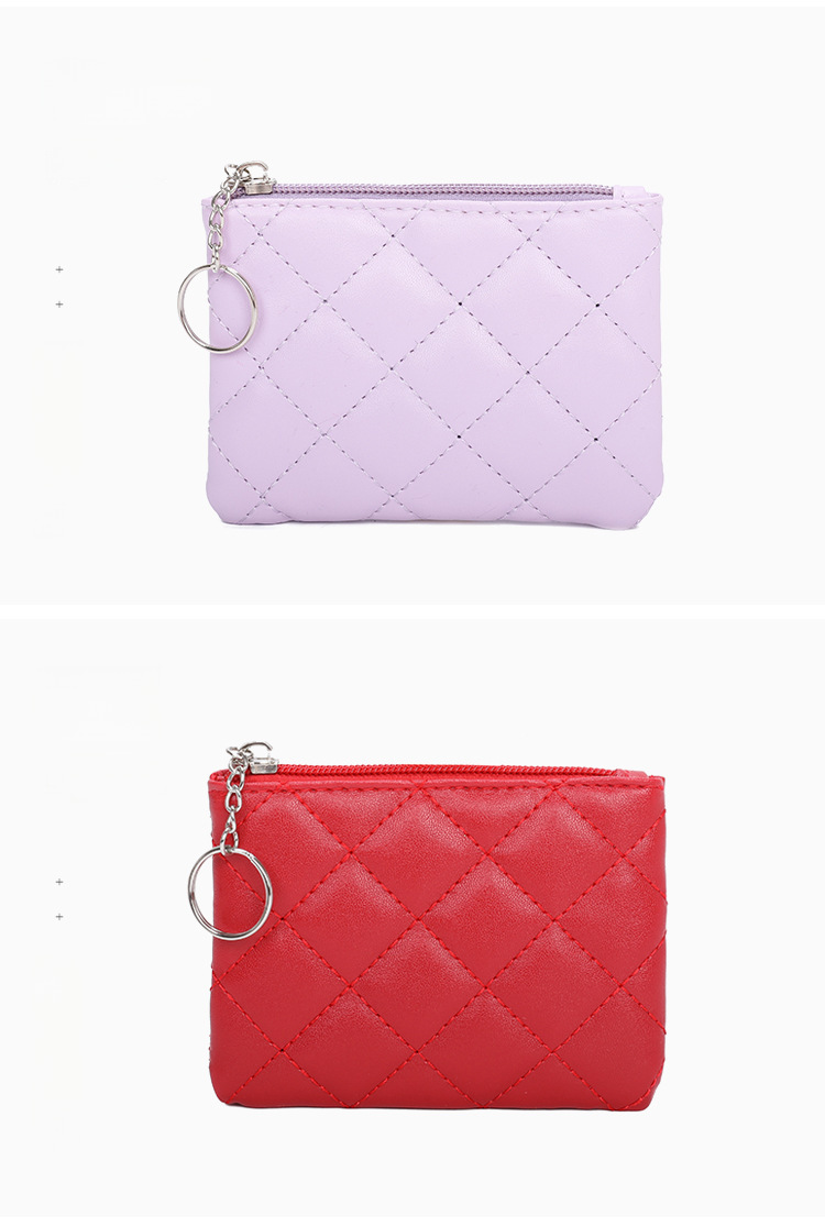 Coin Purse Women's 2022 Diamond Embroidered PU Short Mini Zipper Small Purse Solid Color Coin Card Storage Bag_voghion.com