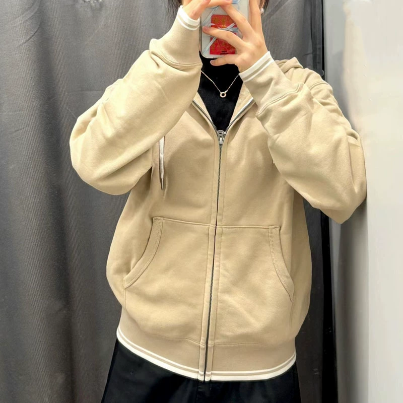 Мужская/женская одежда с капюшоном на молнии спортивный кардиган 2024 весной свободный длинный рукав в полоску повседневный свитер 466765