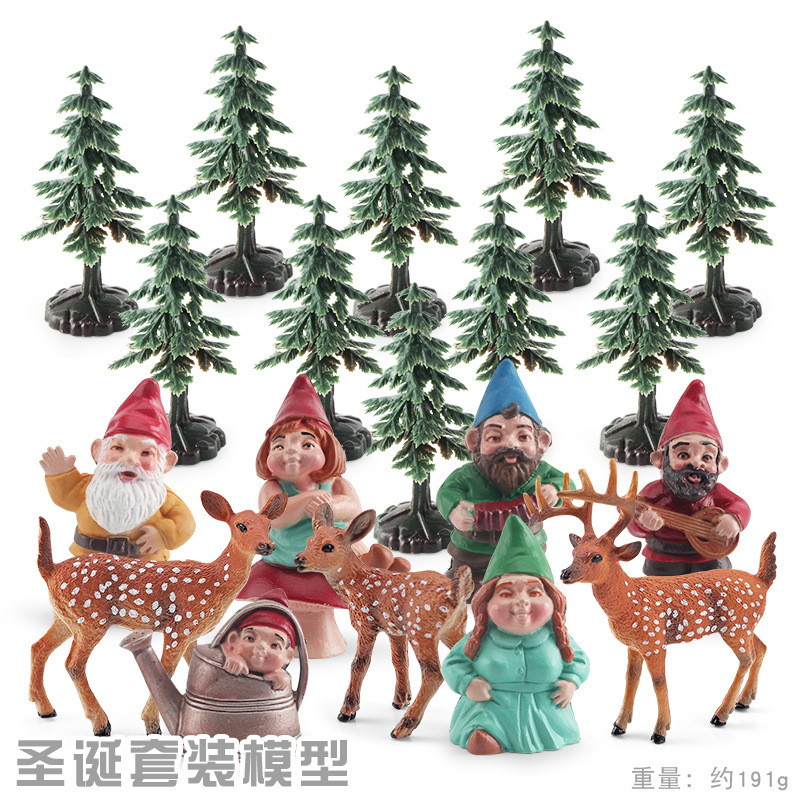 BL-10053 rojo blanco cola ciervo + Familia enana + árbol de Navidad