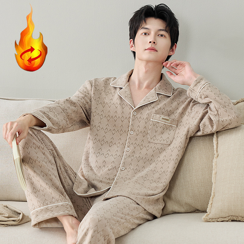 Pajamas Men's Autumn and Winter Long-Sleeved Wool Silk Velvet Men's Plus Size Loose Winter Warm Home Wear Set