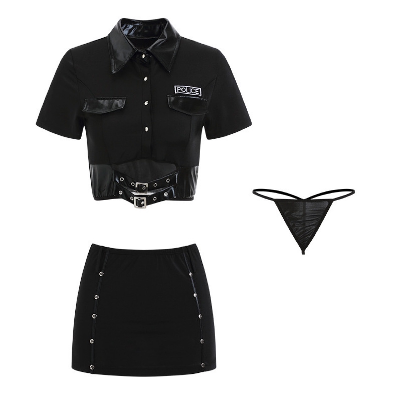Sexy Police Role-Play Costume Set with Hip Skirt and Fishnet Stockings, One Size — detail image 8