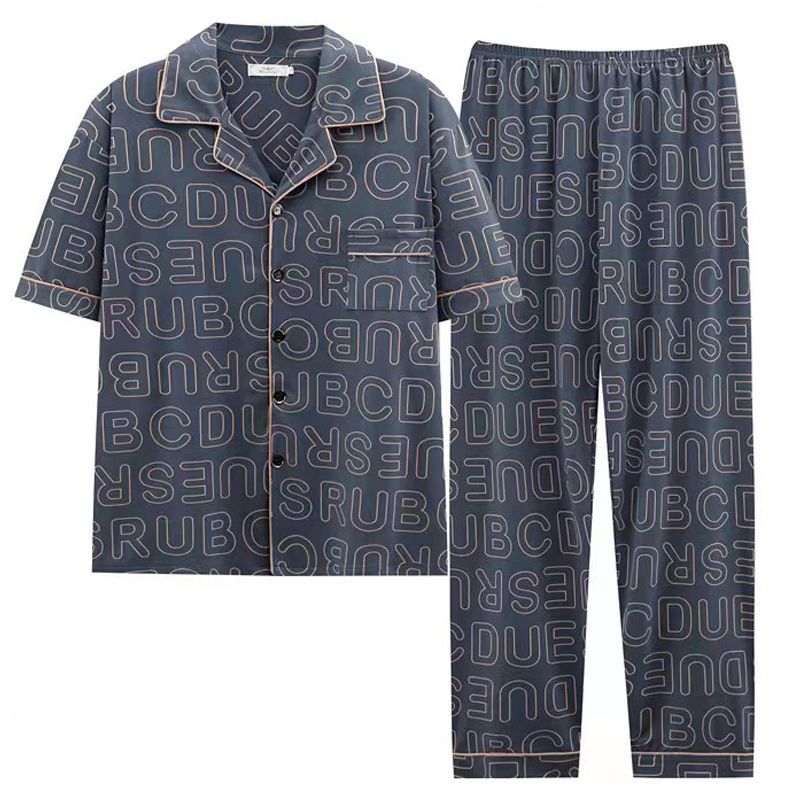 Pijamas de algodón de los hombres de primavera y verano Pantalones delgados de manga corta cardigan niños pueden usar fuera más tamaño homewear de verano