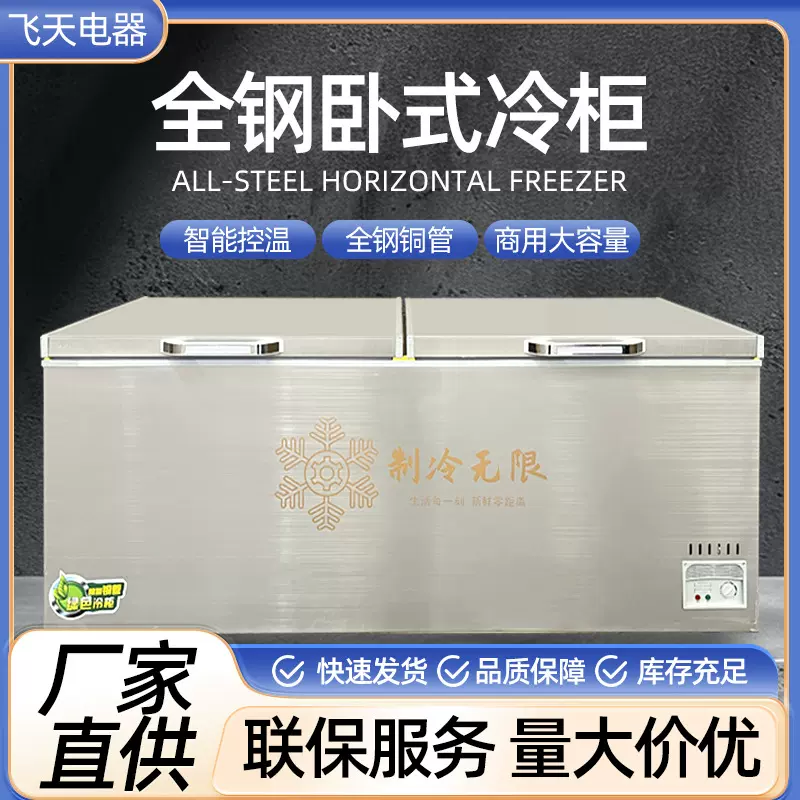 不锈钢冷柜冰柜商用用冷冻冰柜商超冷冻柜食物速冻柜全钢铜管冰柜