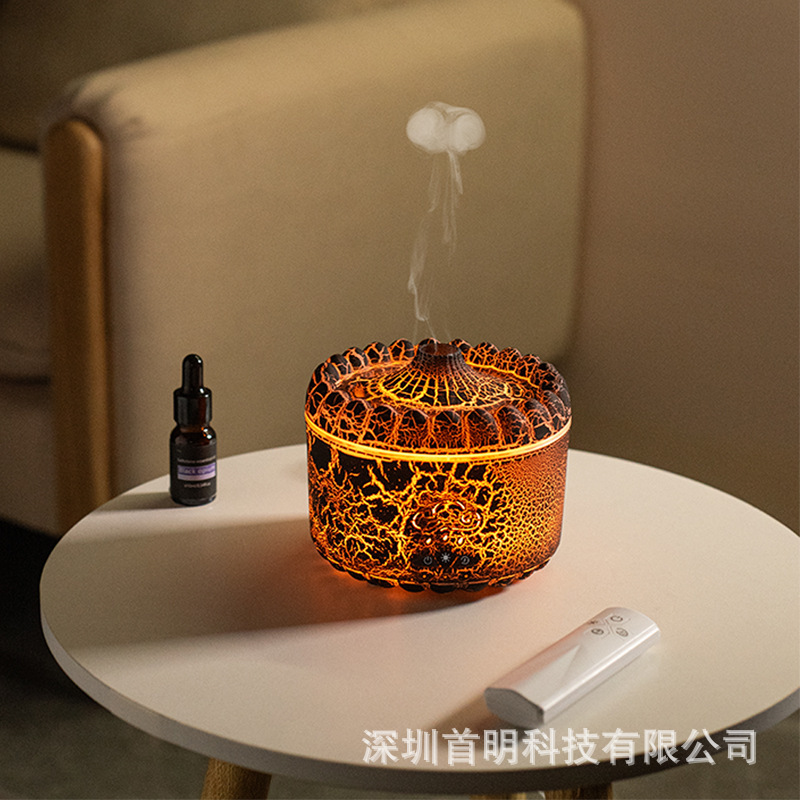 仿真火焰加湿器雨滴香薰机家用大容量智能火山喷雾雾化器批发|undefined
