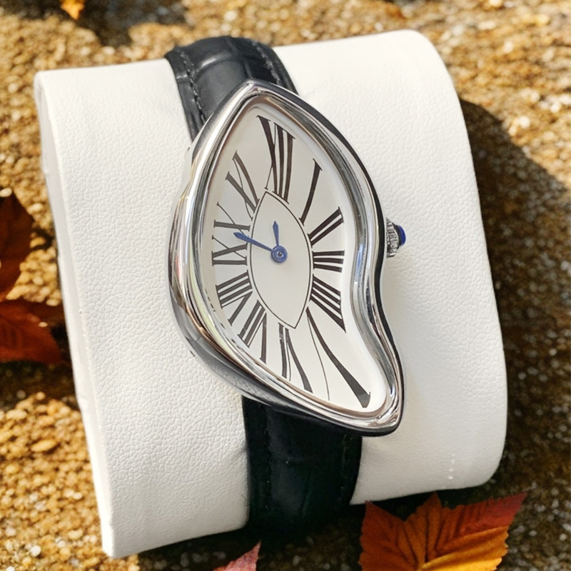 Round Dial Shape Business Streetwear Solid Color Butterfly Double Snap Quartz Watch