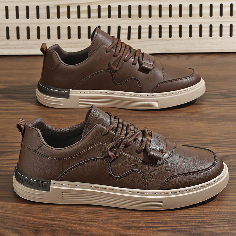 Zapatos de hombre 2025, nuevos zapatos de skate de cuero transpirables de primavera, zapatos deportivos casuales impermeables para hombres