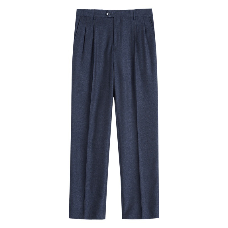 Pantalones de traje plisados dobles de verano delgados de mediana edad y ancianos de cintura alta pantalones de traje formal informal de negocios sueltos pantalones de traje sin planchar image 1
