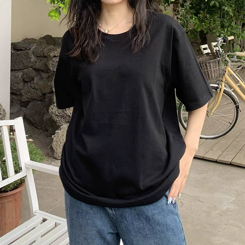 Плотная однотонная непрозрачная футболка из чистого хлопка 230 г с круглым вырезом и короткими рукавами, толстая чисто белая нижняя рубашка, мужская и женская футболка, Топ