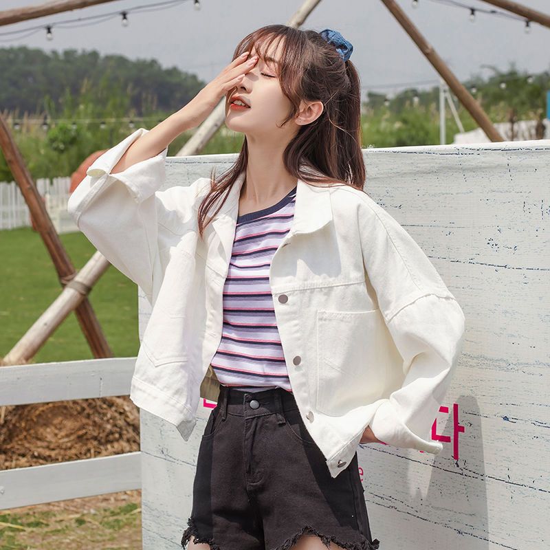 短款白色牛仔外套女春秋季新款宽松韩版棒球服夹克气质上衣短外套|undefined