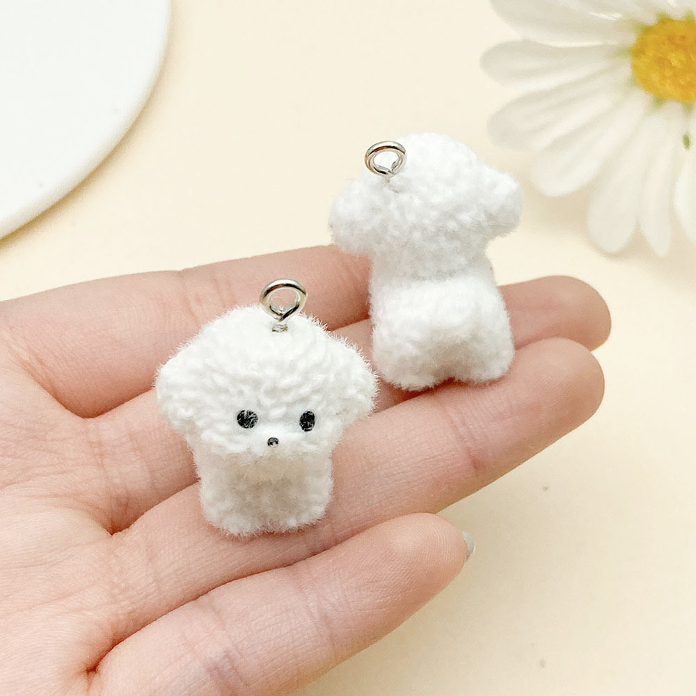 흰색 수지 무리 동물 작은 서있는 강아지 비숑 프리제 31x26mm-22937-6.5g 1개