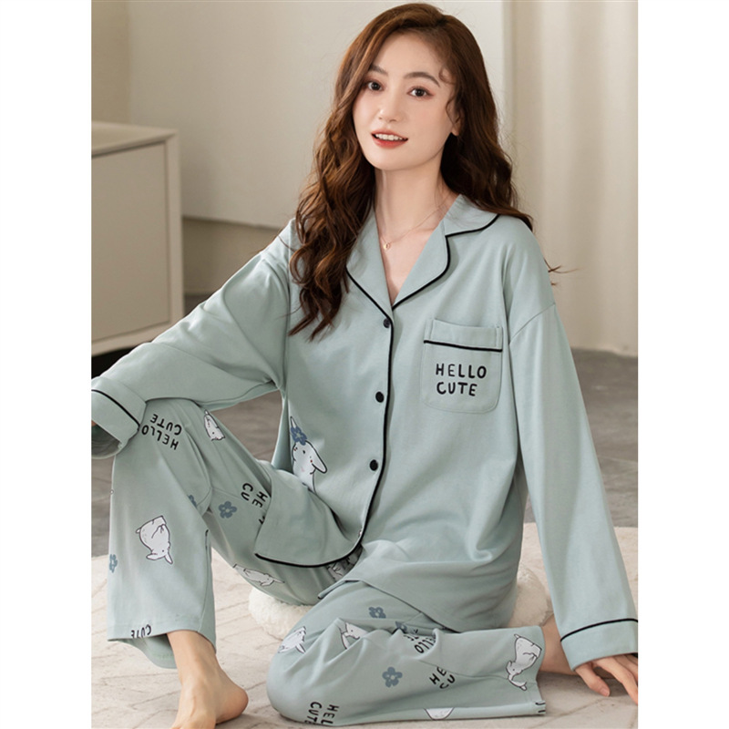 Pijamas de las mujeres de primavera y otoño 100% algodón de manga larga delgada 2023 nueva primavera y verano de alto grado traje de desgaste para el hogar