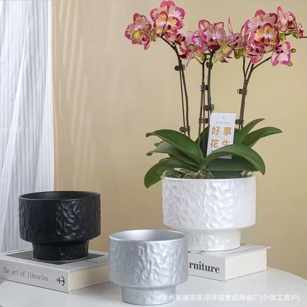 Simple Flower Pot for Large Phalaenopsis and Cymbidium, Large Diameter Low-Style Flower Vessel for Plants and Bonsai