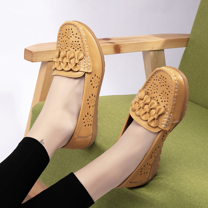 2020 Spring and Autumn New Nurse Shoes Casual Flat Heel Women's Shoes Beanie Shoes Mom's Shoes Tbottomon Bottom Hollow Single Shoes for Women
