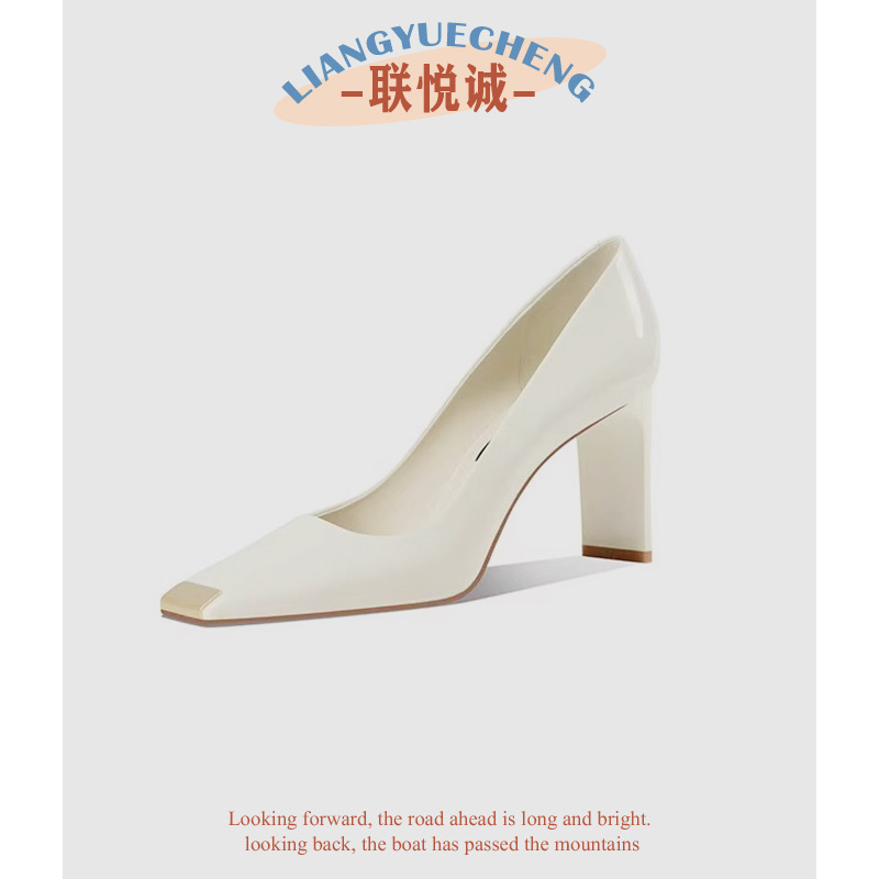 Genuine Leather Black Square-Toe High-Heeled Shoes for Women 2025 Spring New Patent Leather Versatile Work Non-Tiring Thick-Heeled Shoes Genuine Leather Black Square-Toe High-Heeled Shoes for Women 2025 Spring New Patent Leather Versatile Work Non-Tiring Thick-Heeled Shoes