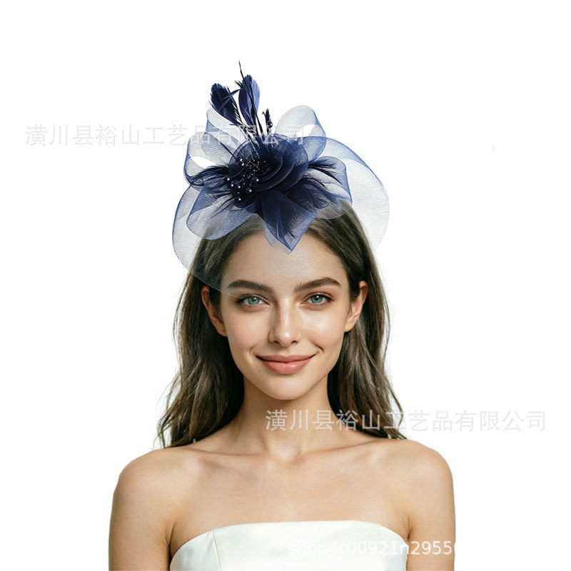 European and American fashion handmade mesh flower feather headband party banquet prom hair clip small hat